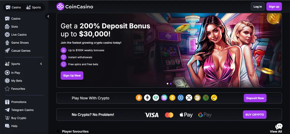 CoinCasino official site with Bitcoin payments, instant withdrawals and 4000+ crypto games
