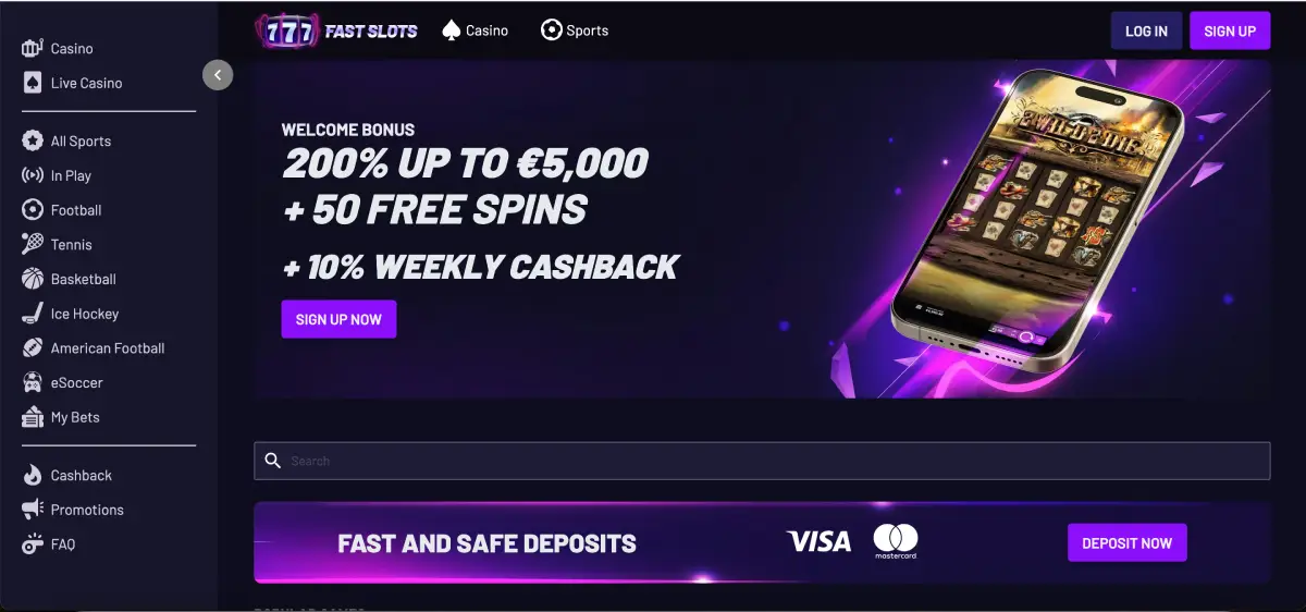 Fast Slots Casino review with bonuses, games and instant withdrawals overview