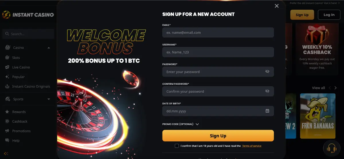 Instant Casino registration process Instant Casino registration process