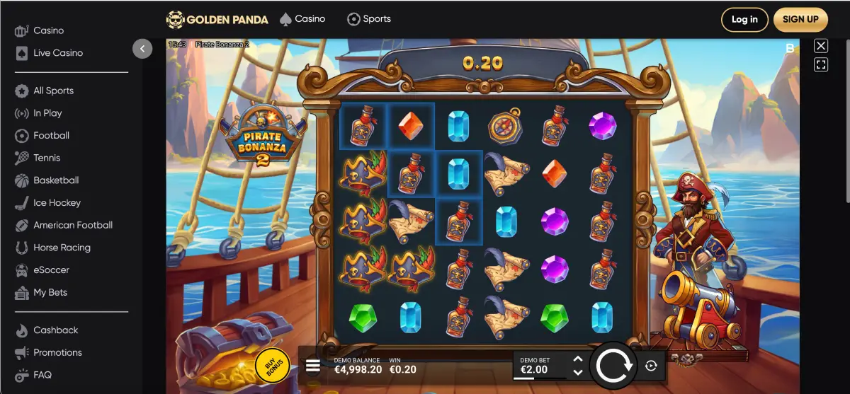 Pirate Bonanza 2 slot main screen with cluster pays