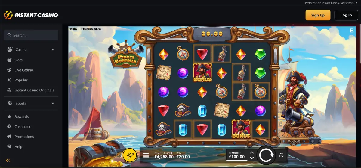 Pirate Bonanza demo slot showing highlighted tiles