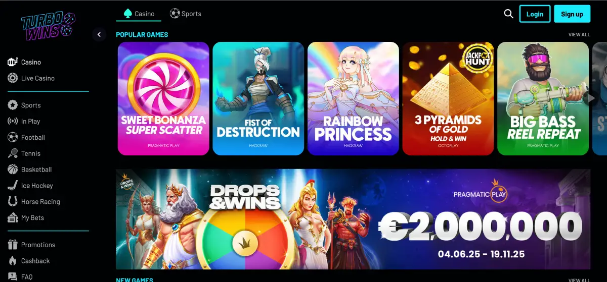 TurboWins Casino slots selection with providers